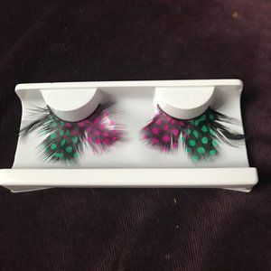 Pink and green dotted feather eyelashes